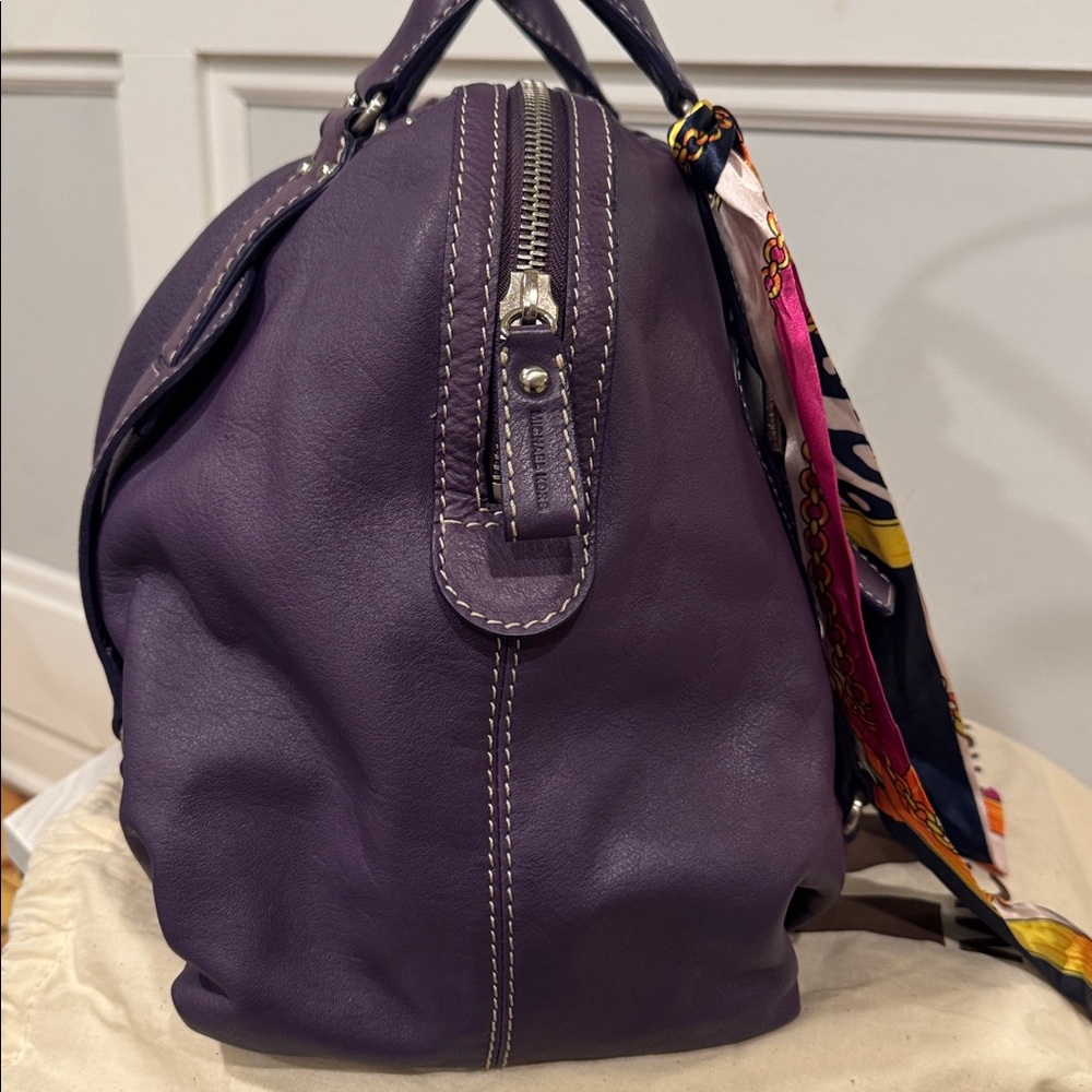 Michael Kors Satchel Large Oversized Purple Leather Studded  Lattington Bag - Picture 8 of 17